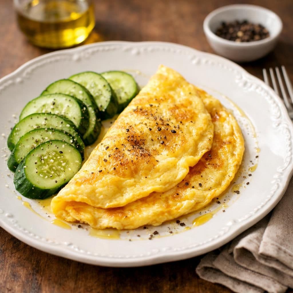 Omelette semplice con cetriolo fresco a fette