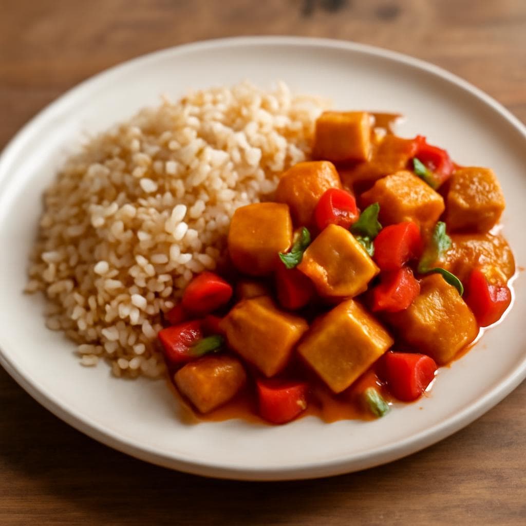 Tofu agrodolce con riso integrale