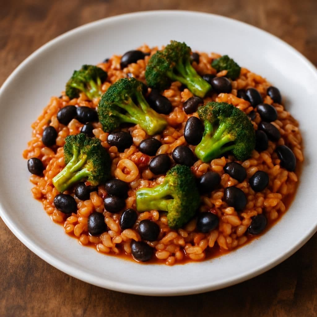 Riso broccoli e fagioli neri — ricetta italiana fatta in casa