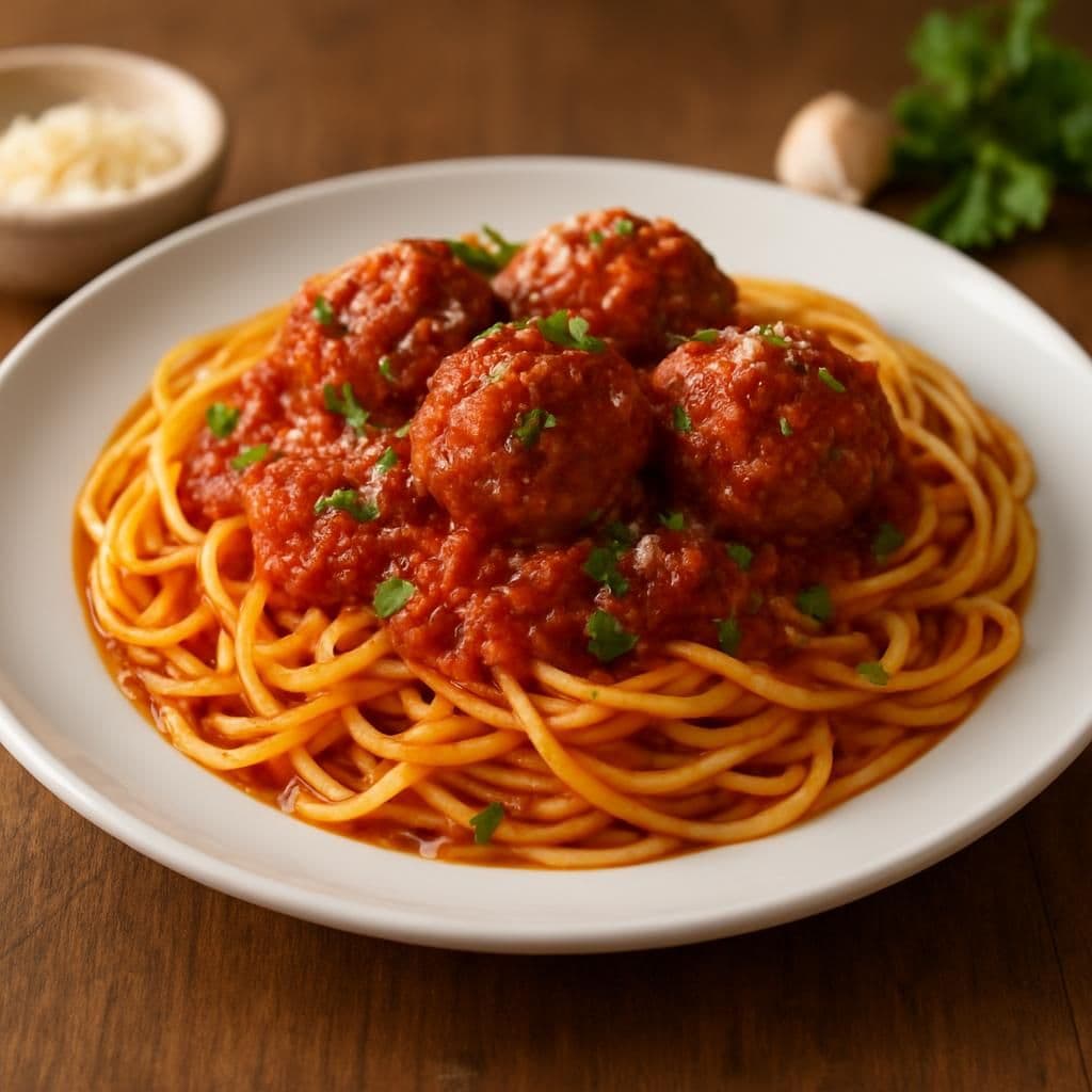 Spaghetti con polpette — ricetta italiana fatta in casa