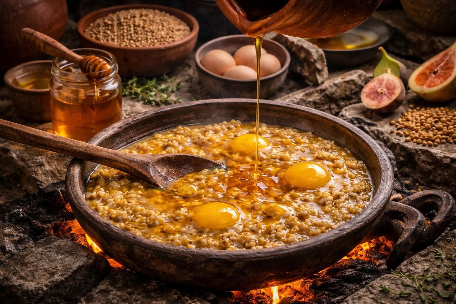 Illustrazione storica: Farro con zucchine e ceci